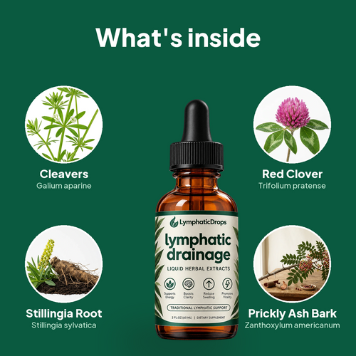 What's inside: cleavers, red clover, stillingia root, prickly ash bark